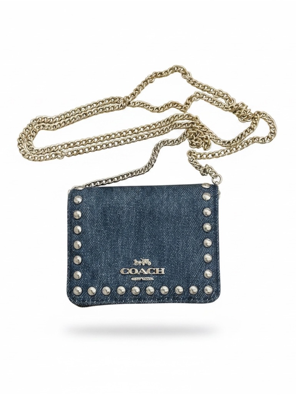 COACH Denim Studded Chain Crossbody Bag in Blue NWOT - Picture 3 of 4